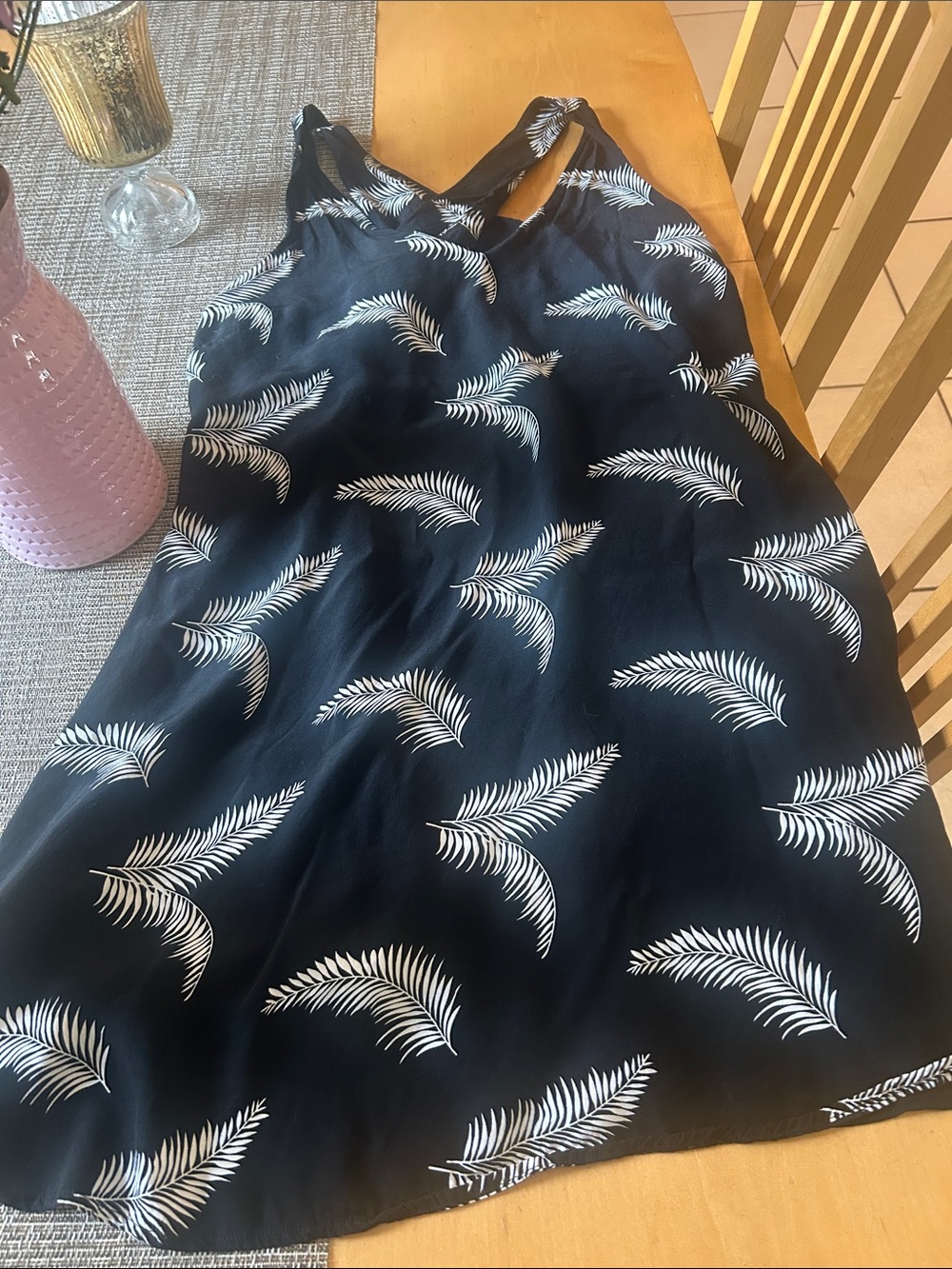 LOFT Black Dress with White Fern Motif